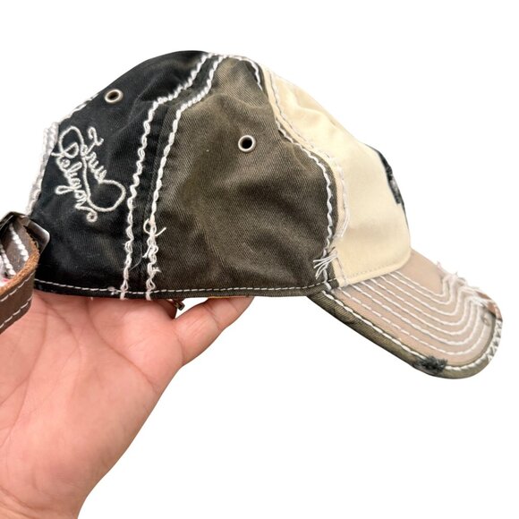 VTG Y2K True Religion Beige Gray Distressed Sequin Embroidered Grunge Hat main image 4